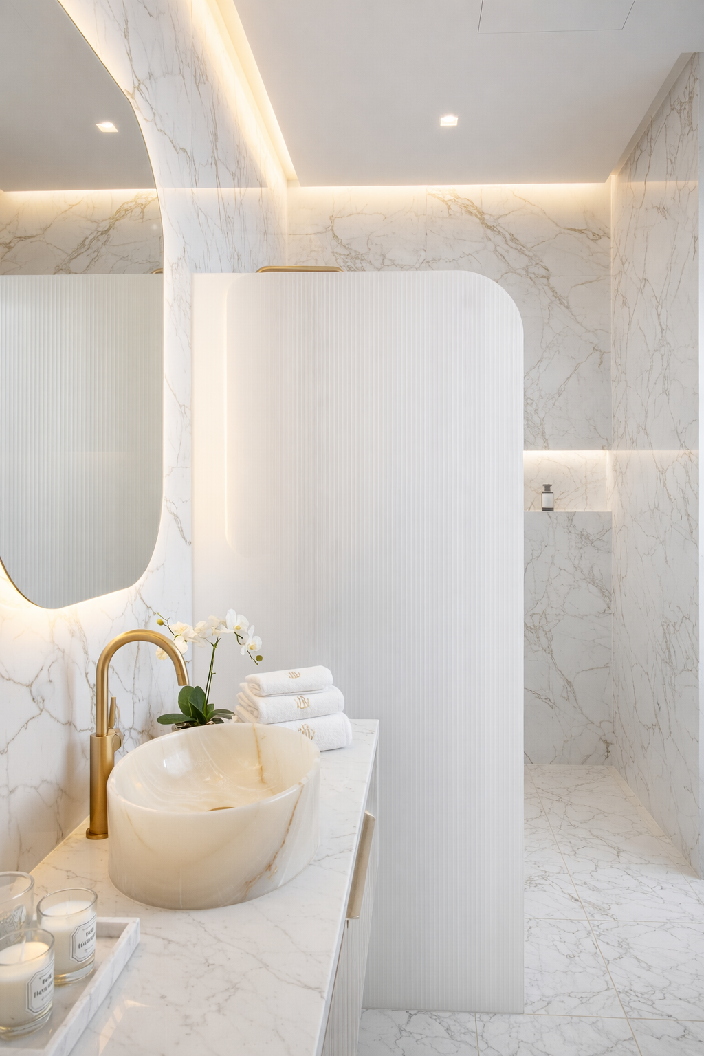 Frosted Fluted Panel with a Corner Radius (Left)