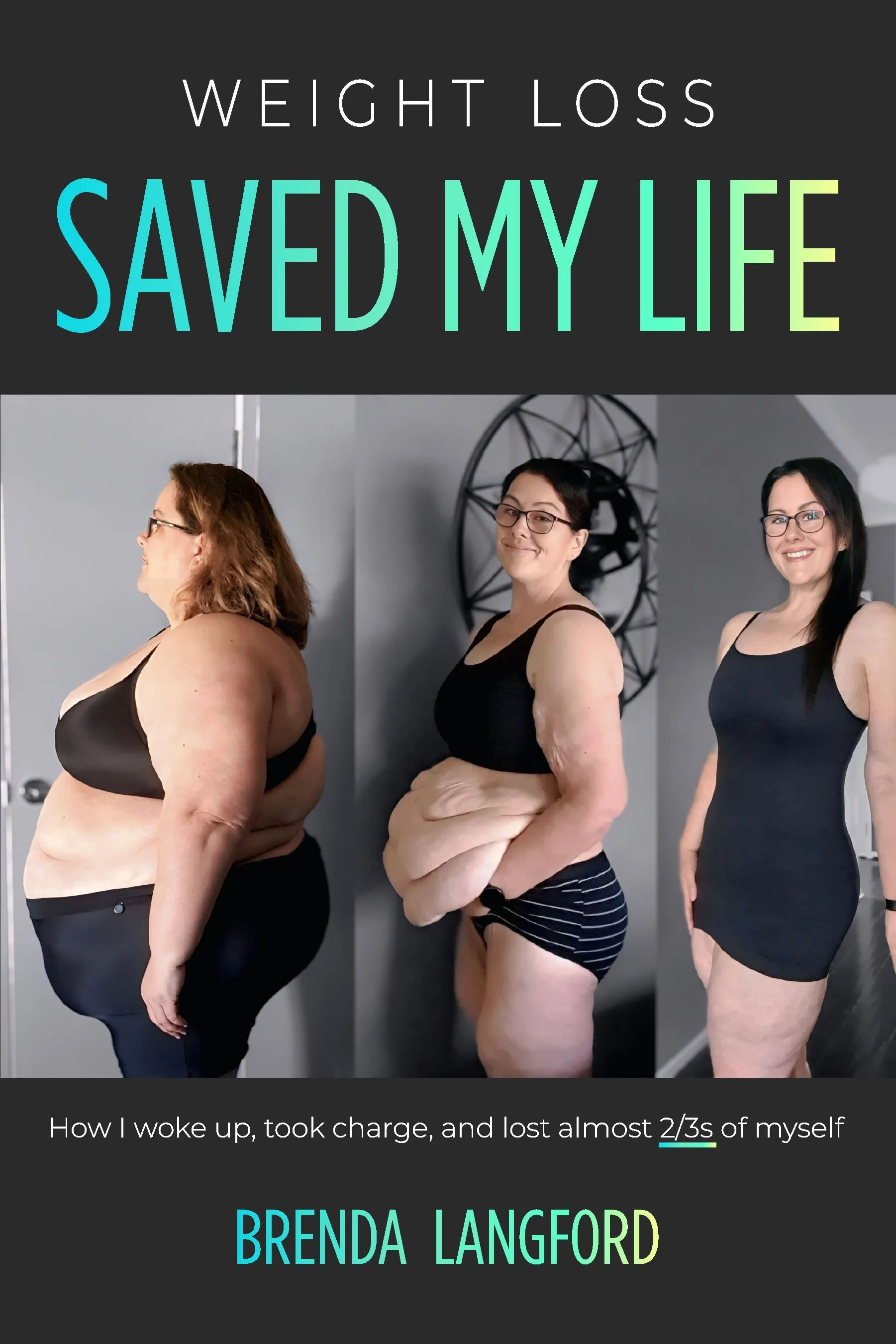 Book cover titled 'Weight Loss Saved My Life' by Brenda Langford, showing a before and after photo of a woman who lost weight.