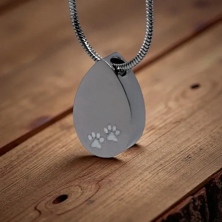 Stainless Steel Paw Print Pendant  (Holds Ash)