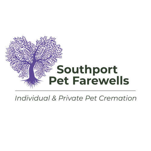 Logo for Southport Pet Farewells, a pet cremation service, featuring a purple tree and text indicating individual and private pet cremation.
