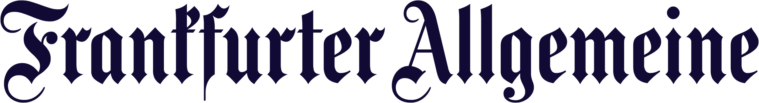 Schwarz-weißes Logo mit dem Text 'Frankfurter Allgemeine' in altem Gothic-Stil Schriftart.