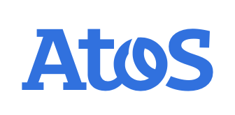 Atos Logo in blauer Schrift auf weißem Hintergrund