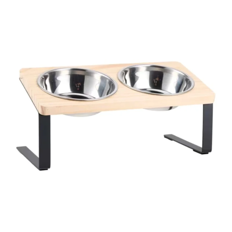 rear view of lunava elevate dual raised pet feeder bowls