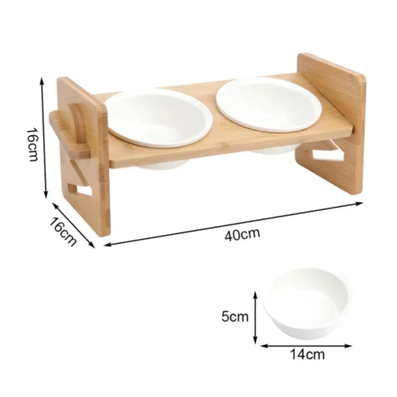 LUNAVA Nourish™ Adjustable Elevated Pet Feeder (Ceramic Bowls) Ergonomic raised feeding station for cats and small dogs.