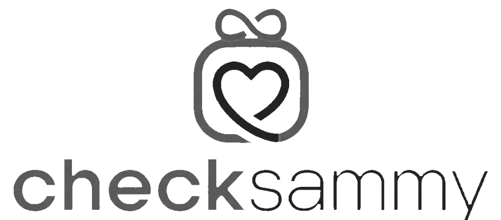 Logo with a heart inside a styled heart outline and the text 'checksammy' underneath.
