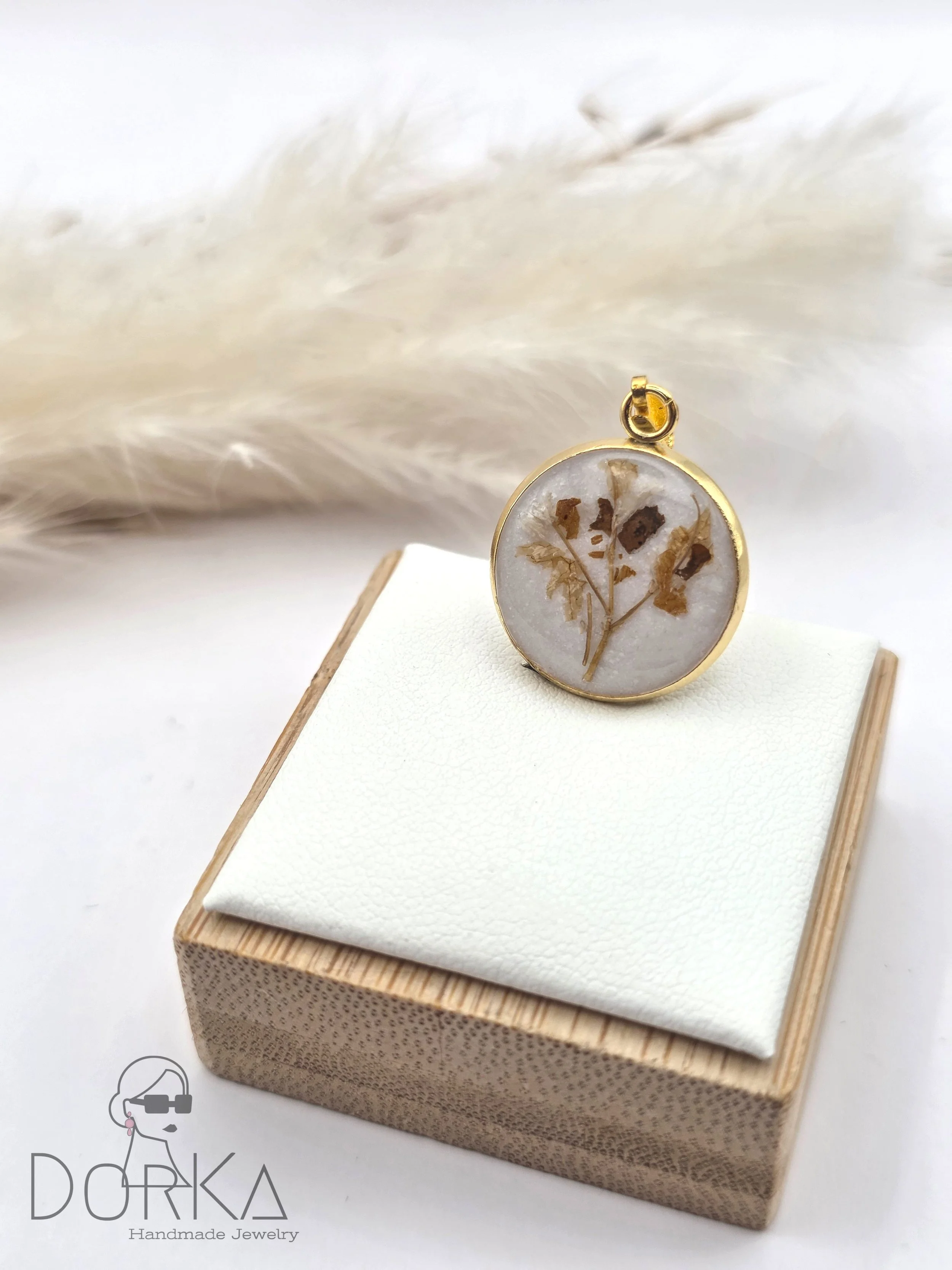 Kettenanhänger, Rund, mit Muttermilch und Motiv aus Blumenstrauß-Trockenblumen