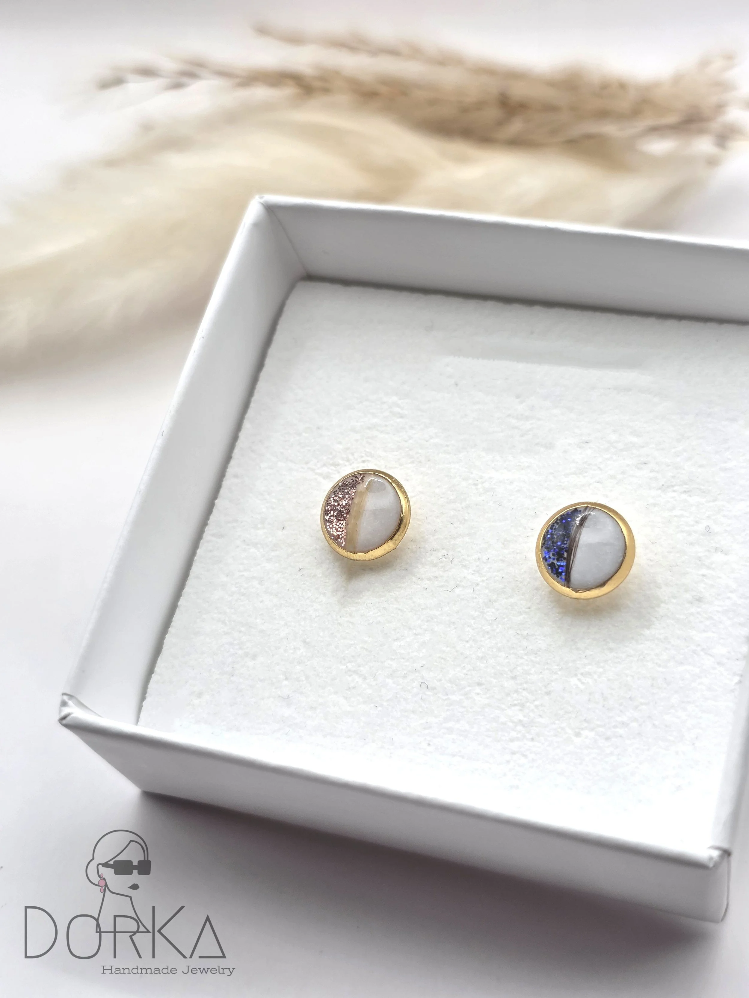 Ohrstecker, Rund, mit Muttermilch, Haare und Glitzer