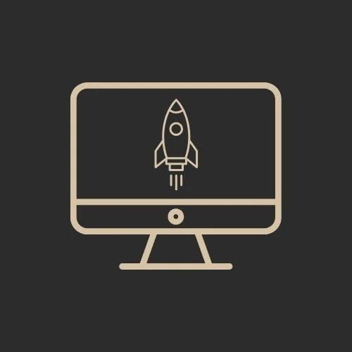 Symbol eines Raketenstarts auf einem Computerbildschirm