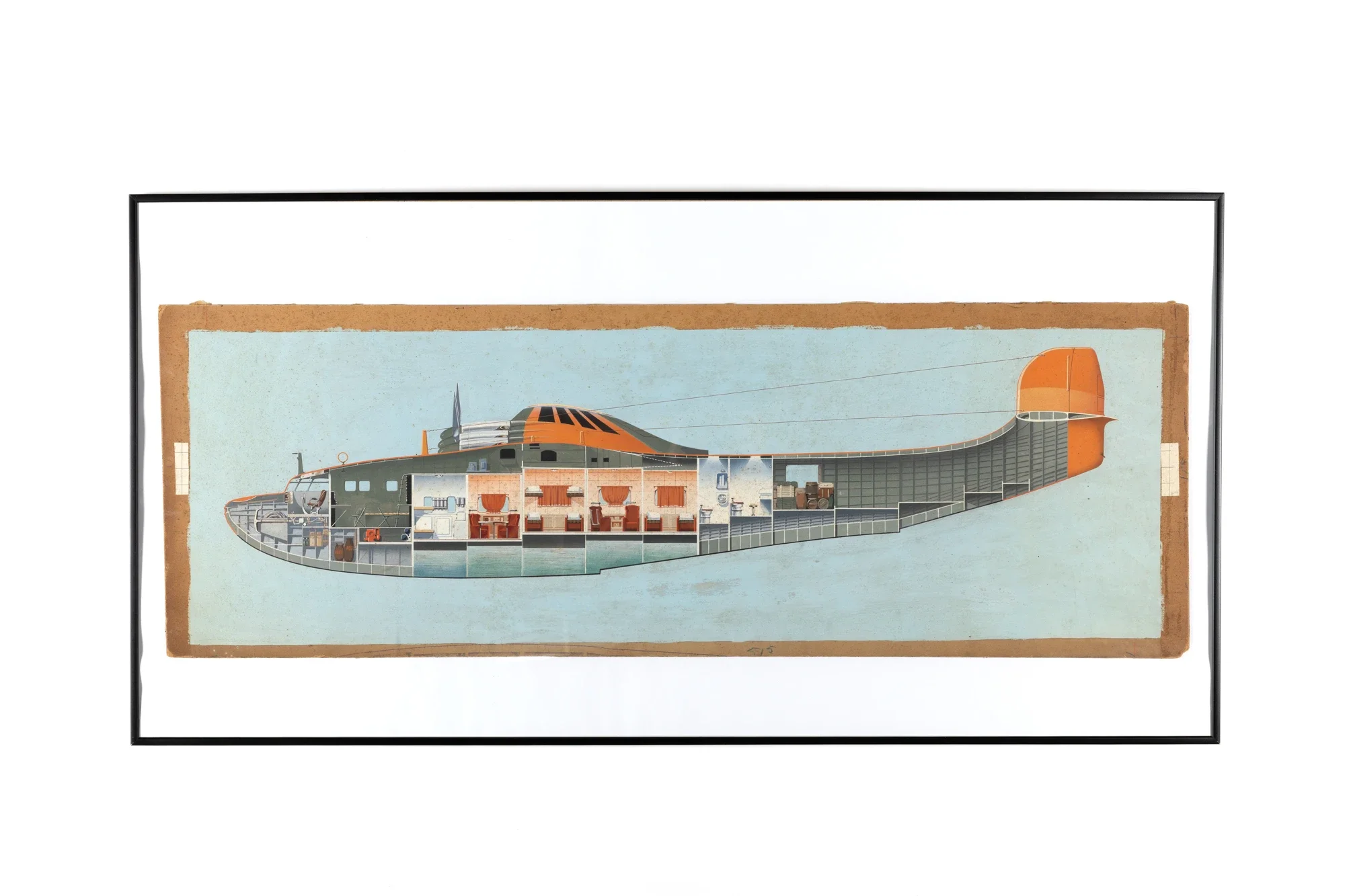 Vue détaillée d'un sous-marin, montrant ses différentes sections et installations à l'intérieur.
