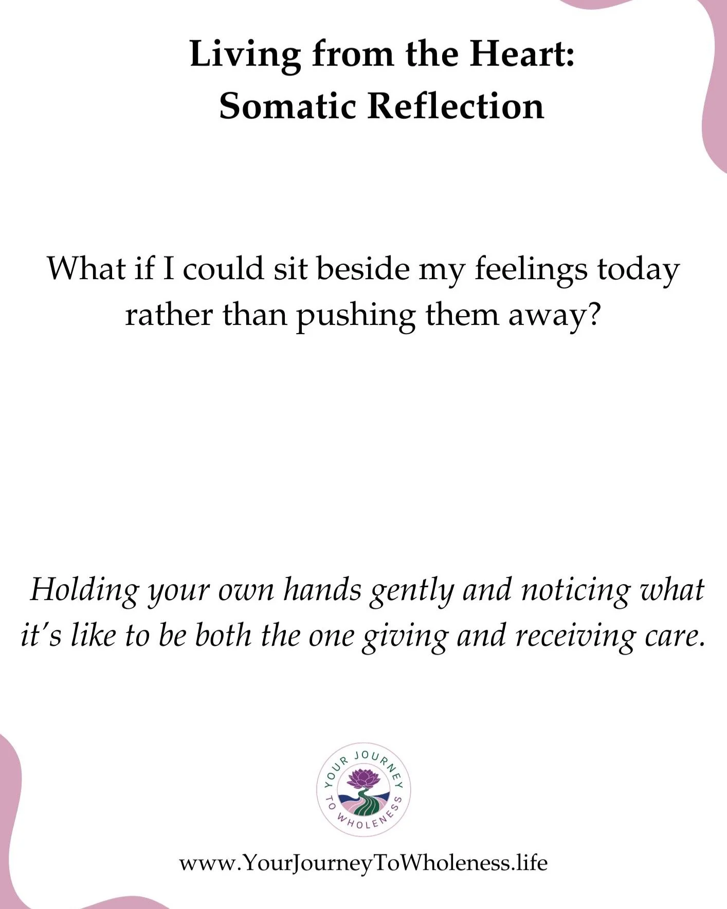 There's something magical about learning to sit with ourselves, including all parts of us: those that might feel content and peaceful, as well as those that might feel heavy or fearful. 

Self-love begins with allowing ourselves to feel, and to meet 