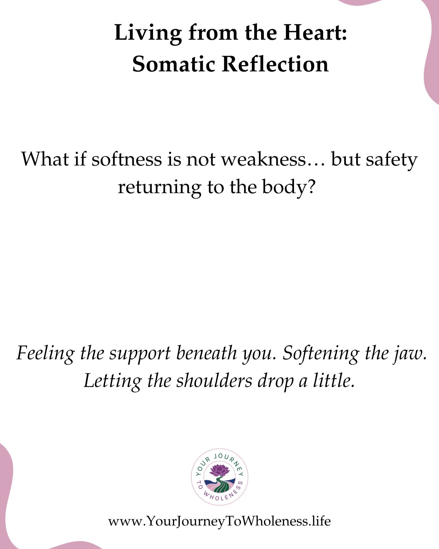 You do not have to brace to stay safe. 🪷

Step into a gentle somatic journey back toward softness, safety, and self-compassion.

Access it here for free: https://shorturl.at/sBXLf