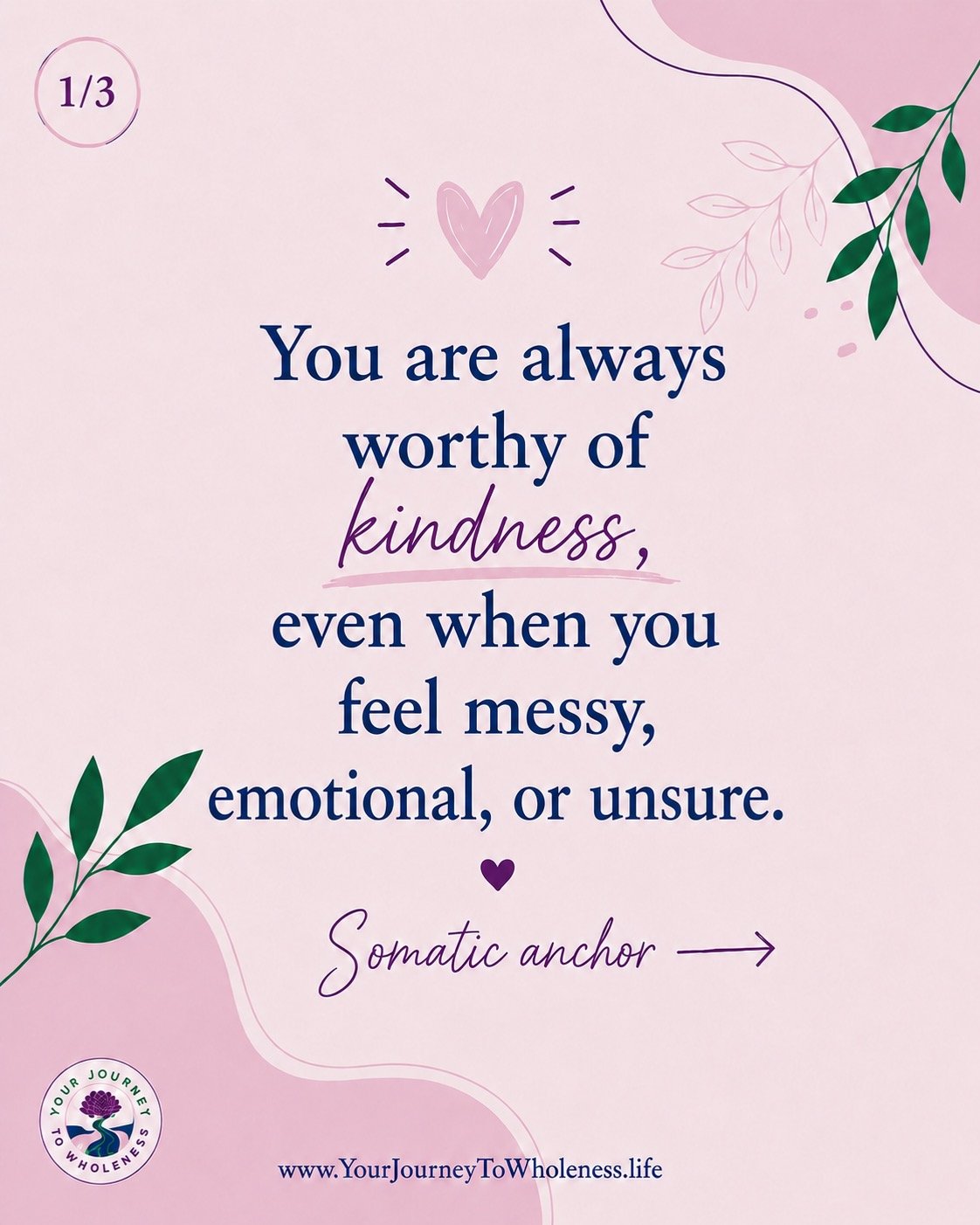 Self-kindness is not only for the moments when we feel calm, polished, or easy to love.

It matters just as much, maybe even more, when we feel messy, emotional, tender, or unsure.​ 🫶

This gentle somatic anchor is an invitation to meet yourself wit