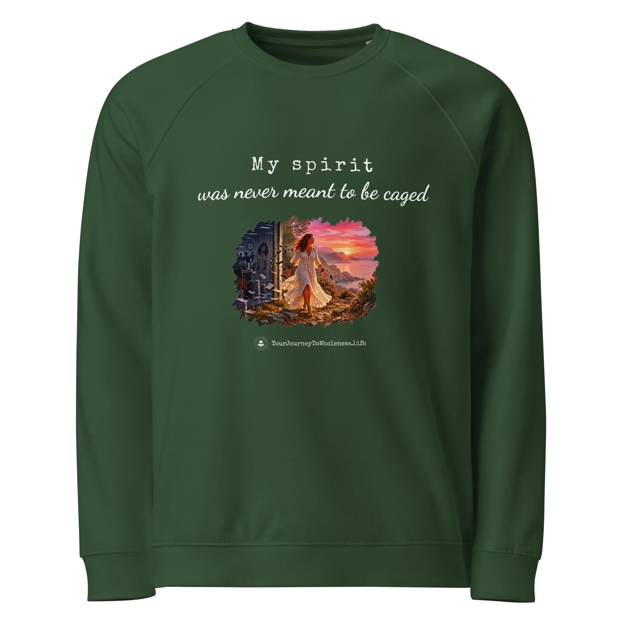 Uncaged Spirit organic cotton sweatshirt bottle green