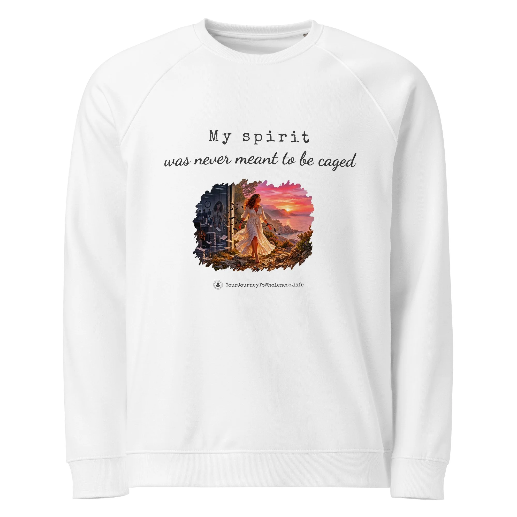 Uncaged Spirit organic cotton sweatshirt while