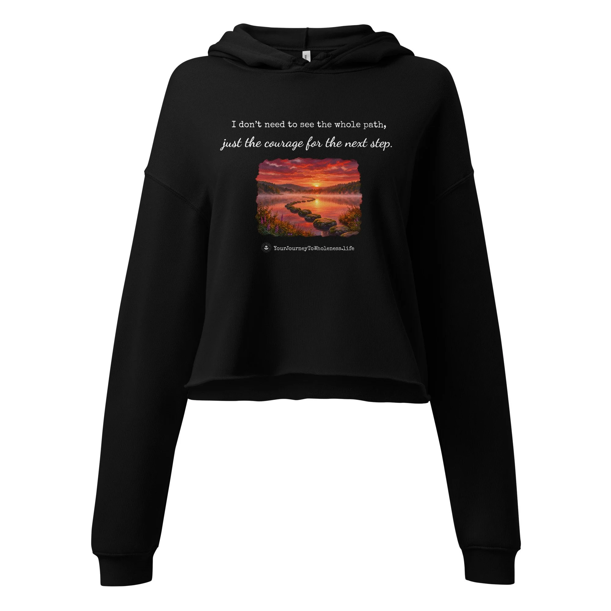 The Unfolding Path Crop Top Hoodie black