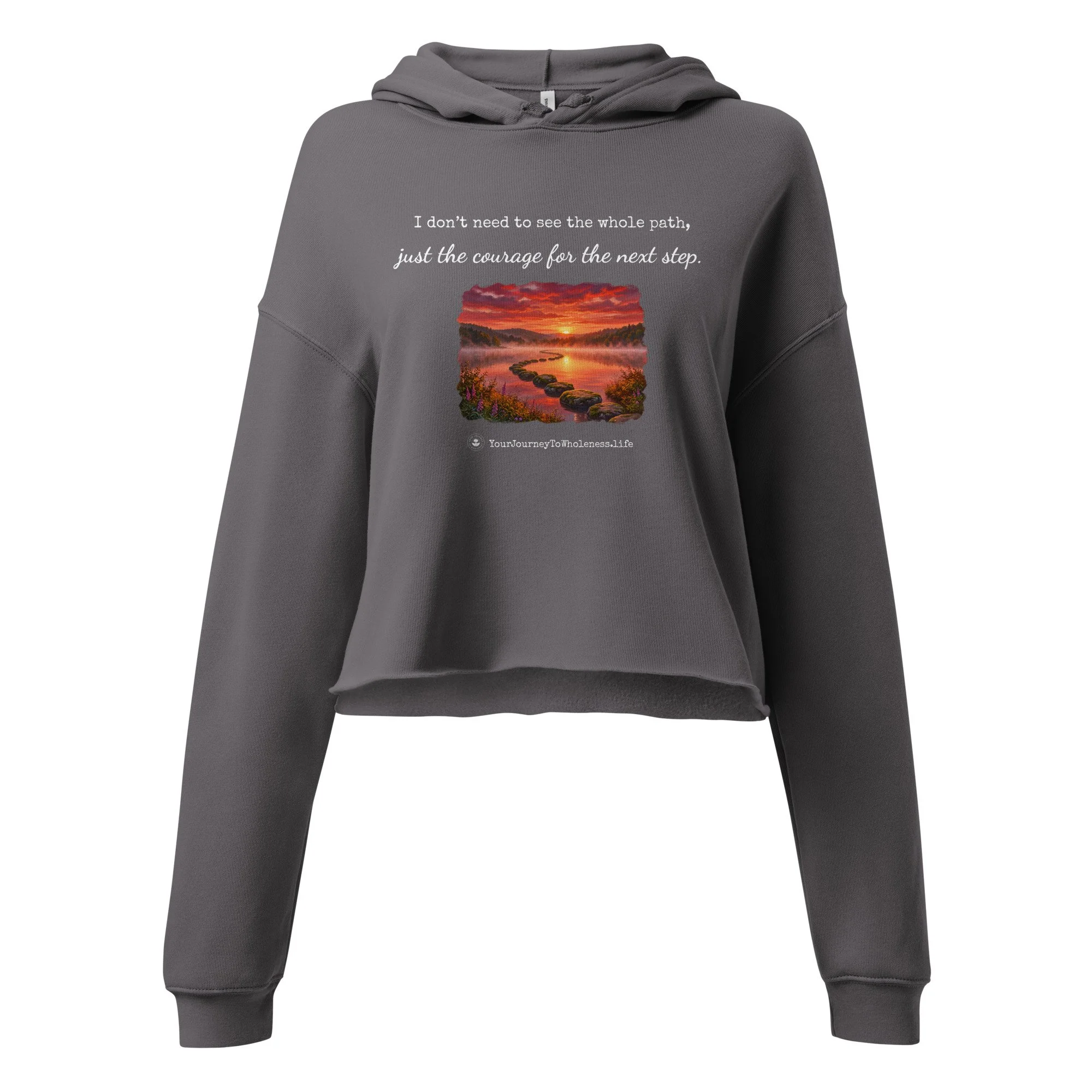 The Unfolding Path Crop Top Hoodie grey