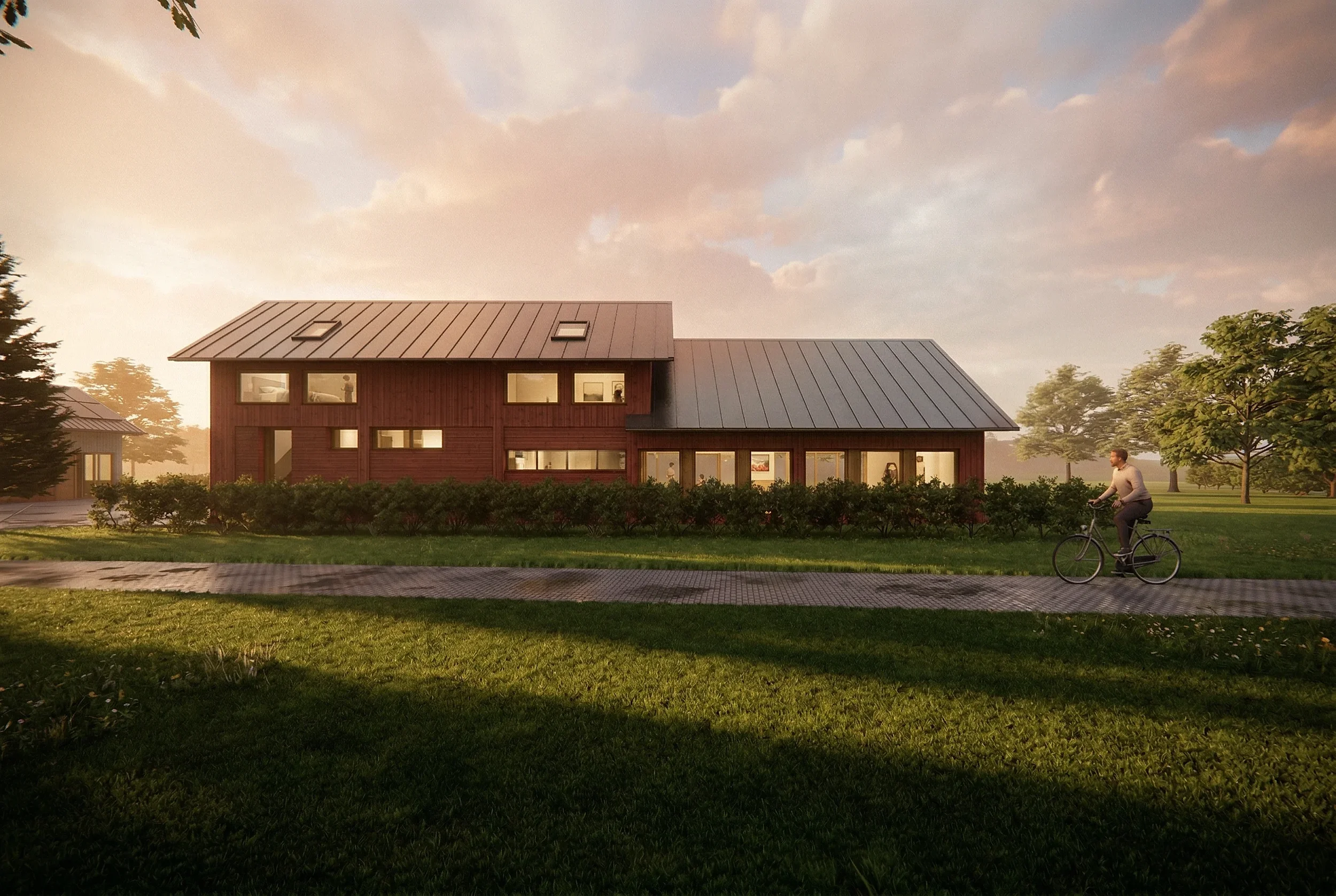 Duurzaam ontwerp particuliere opdrachtgevers. Houten gevelbekleding in groene omgeving. Vrijstaande woning ontwerp op bouwkavel.