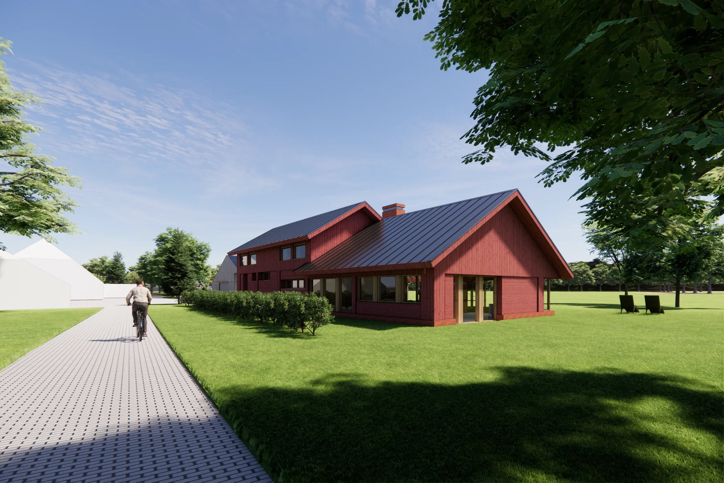 Het ontwerp van de nieuwe woning heeft een houten gevelbekleding en een zinken dak. De woning is landelijk gelegen en past bij de Achterhoekse kernwaarden. Het ontwerp is duurzaam en eigentijds.