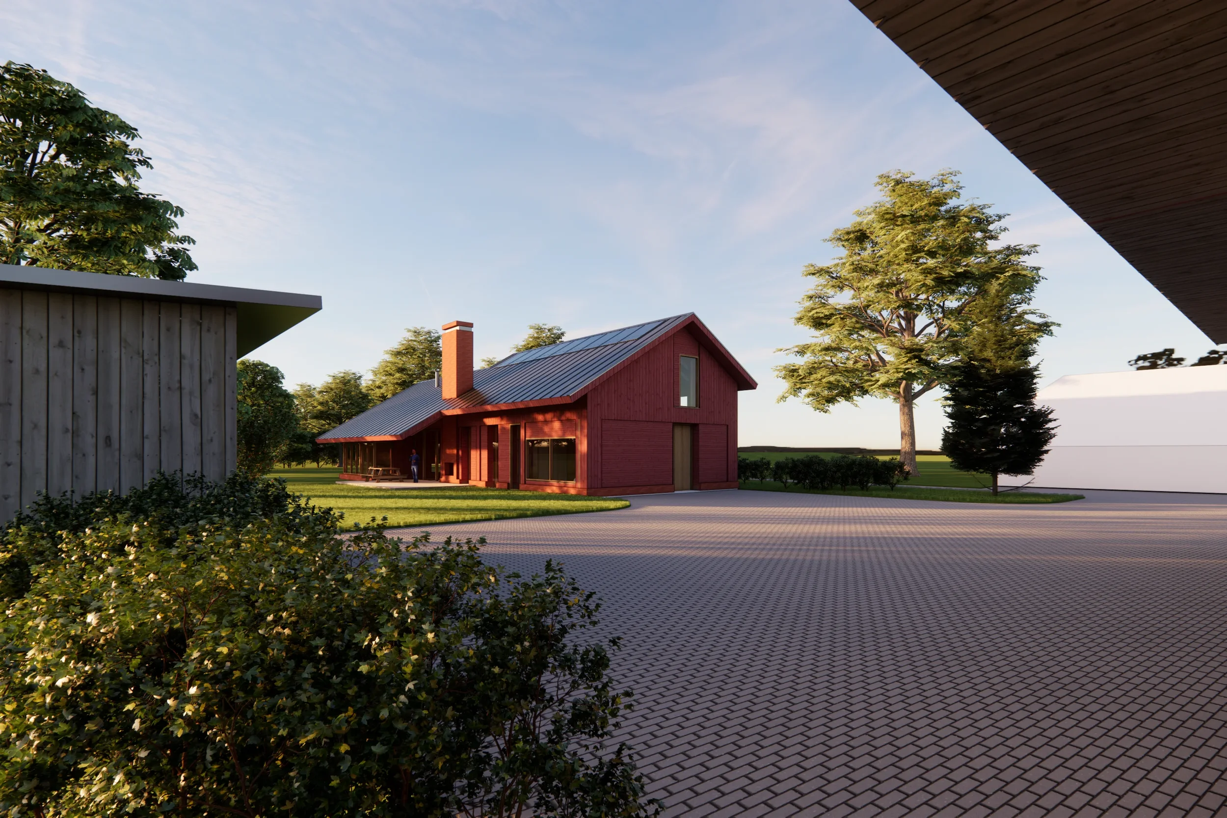 De nieuwe woning staat aan het erf, welke wordt herontwikkeld via de rood voor rood-regeling. Het ontwerp voor de nieuwbouw kavel is gemaakt door kaos architecture.