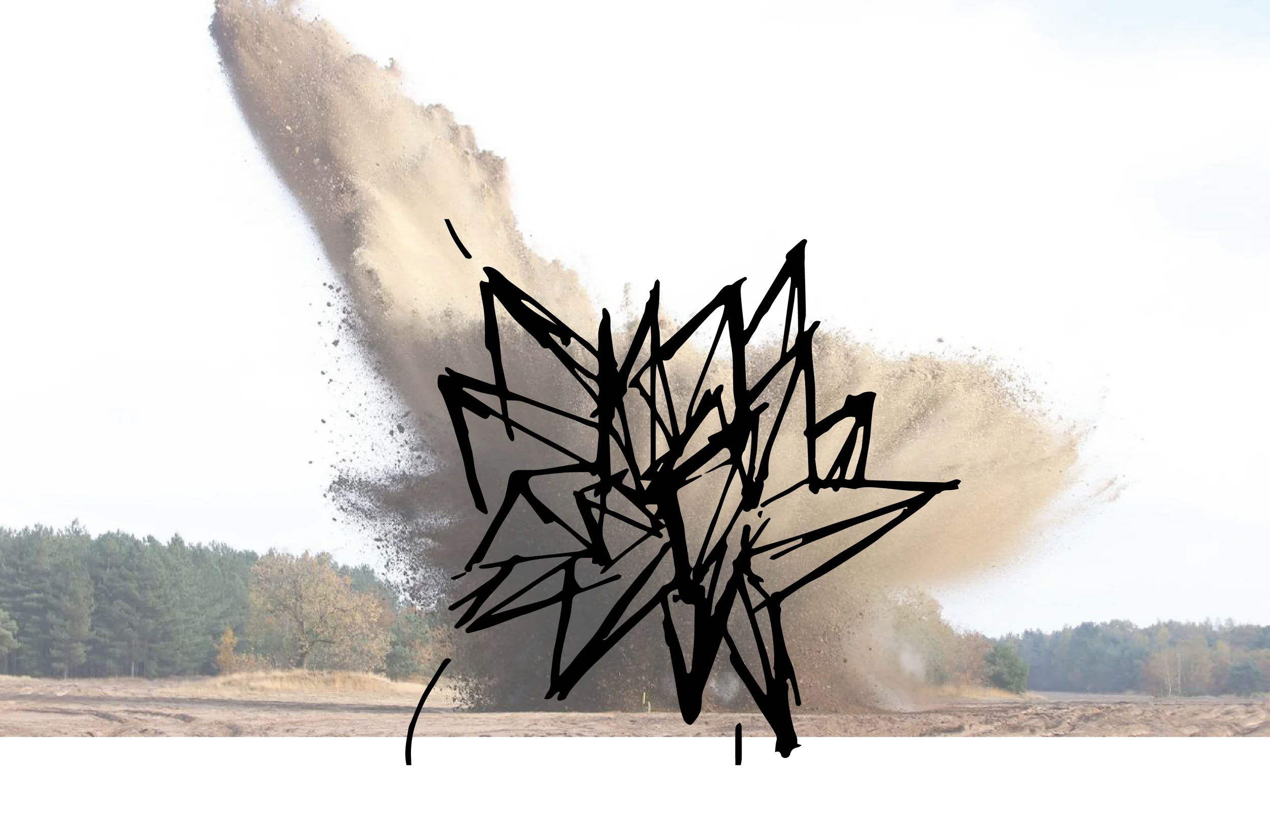 De handschets van de architect van een explosie op de inslag van een bom.