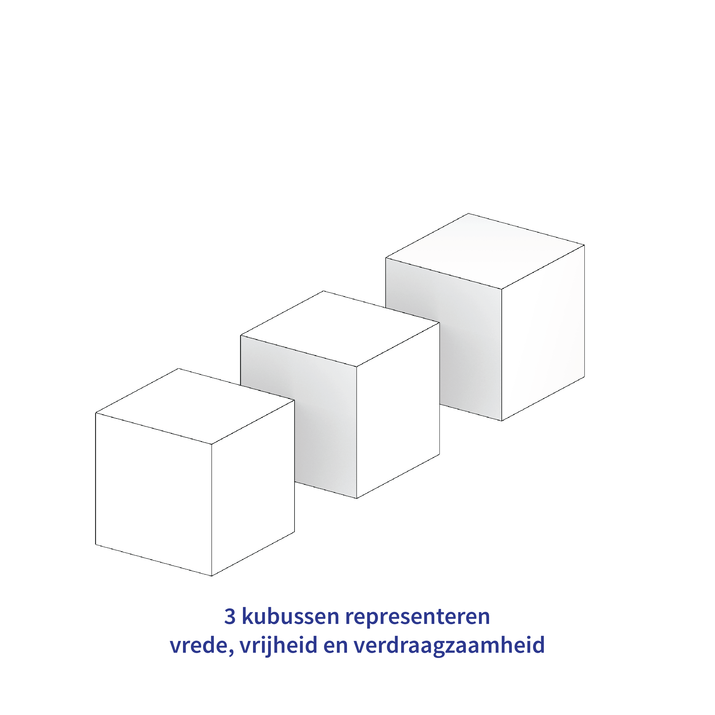 3 kubussen representeren vrede, vrijheid en verdraagzaamheid