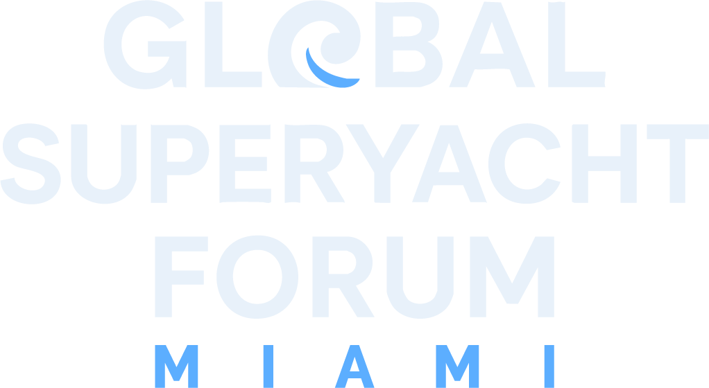 Logo of the Global Superyacht Forum Miami with a whale tail incorporated into the letter C in 'GLOBAL'.