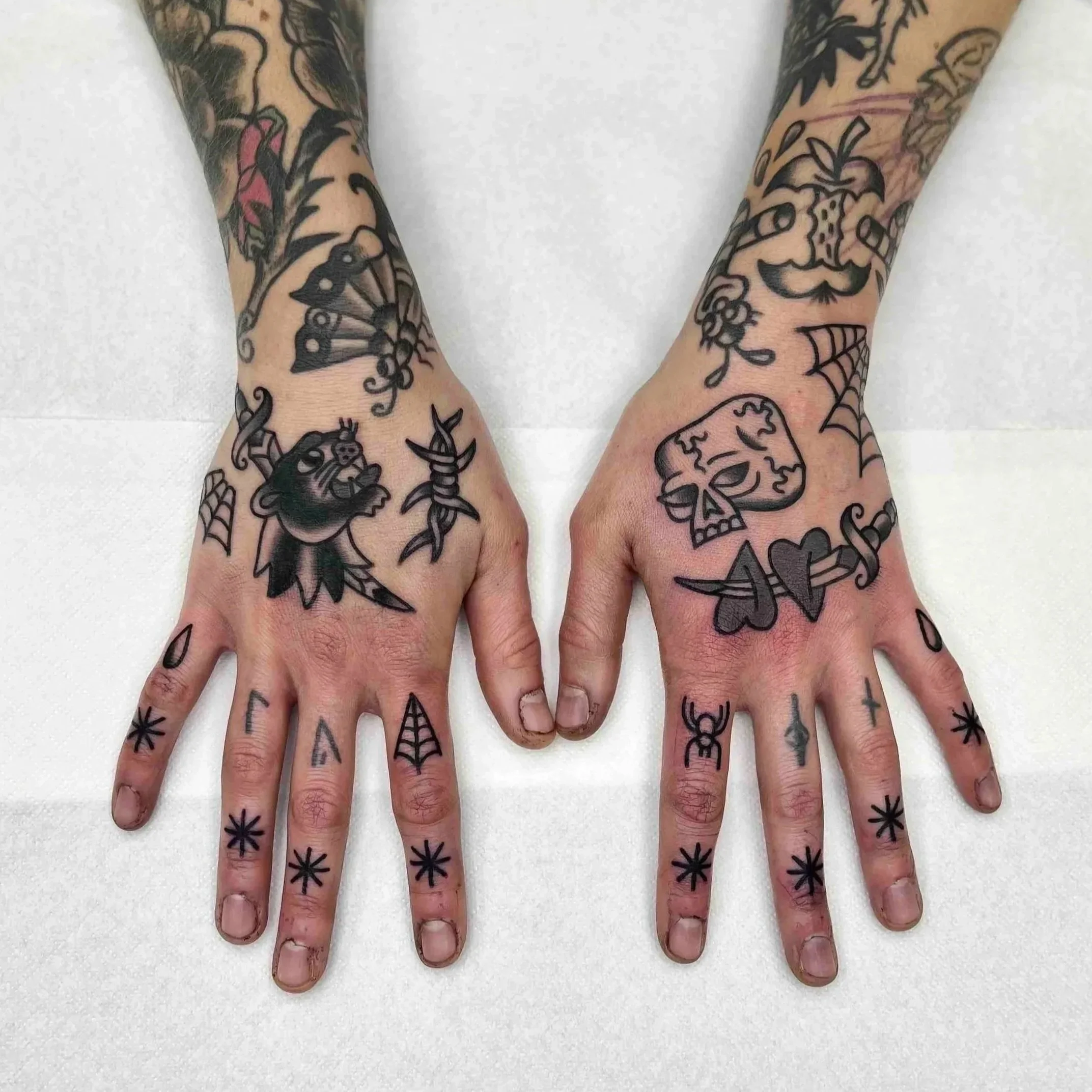 Oldschool panther tattoo on the hand, created by Abra in Berlin