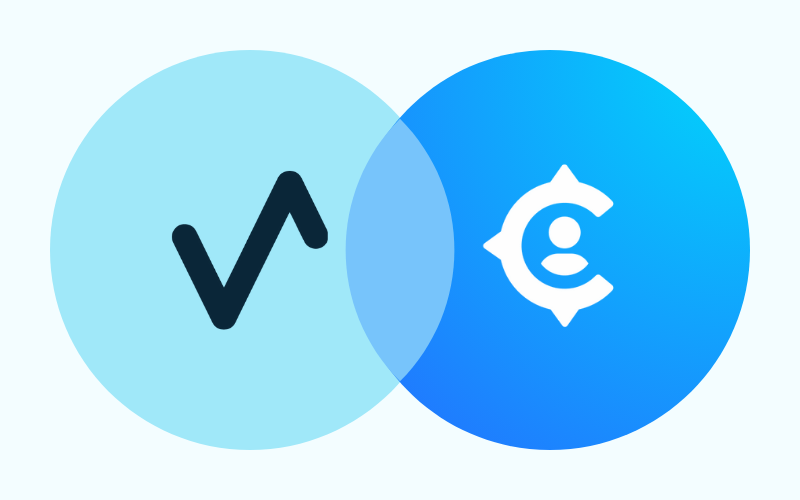 Venn diagram with two overlapping circles, one with a check mark in a light blue circle and the other with a target and gear icon in a darker blue circle.