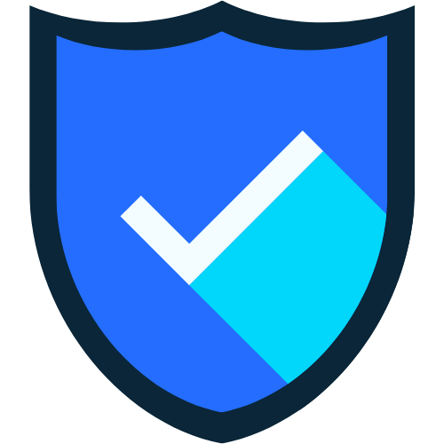A shield emblem with a check mark inside, symbolizing protection or security.
