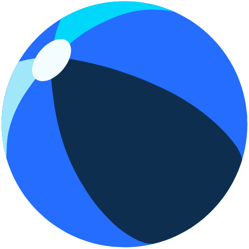 A stylized illustration of a fish, predominantly blue with a white eye and a black tail fin.