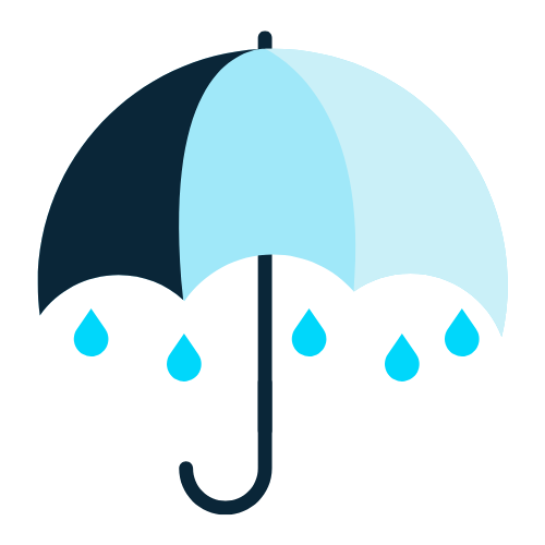 An illustration of an umbrella with raindrops falling from it.