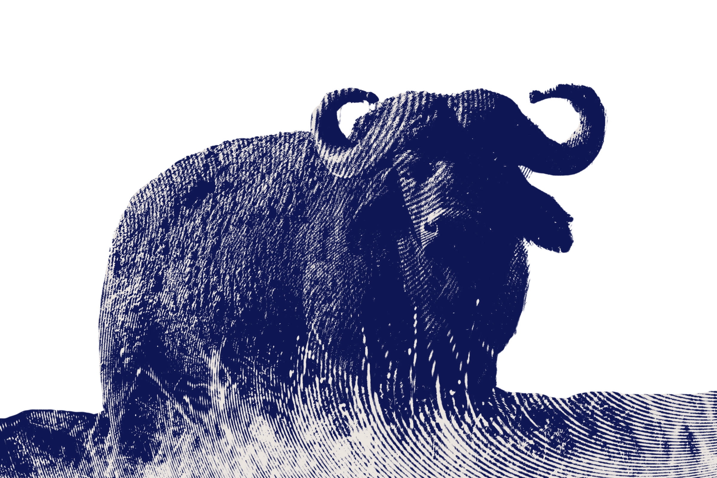 Stylized illustration of a waving elephant in dark blue and white tones.