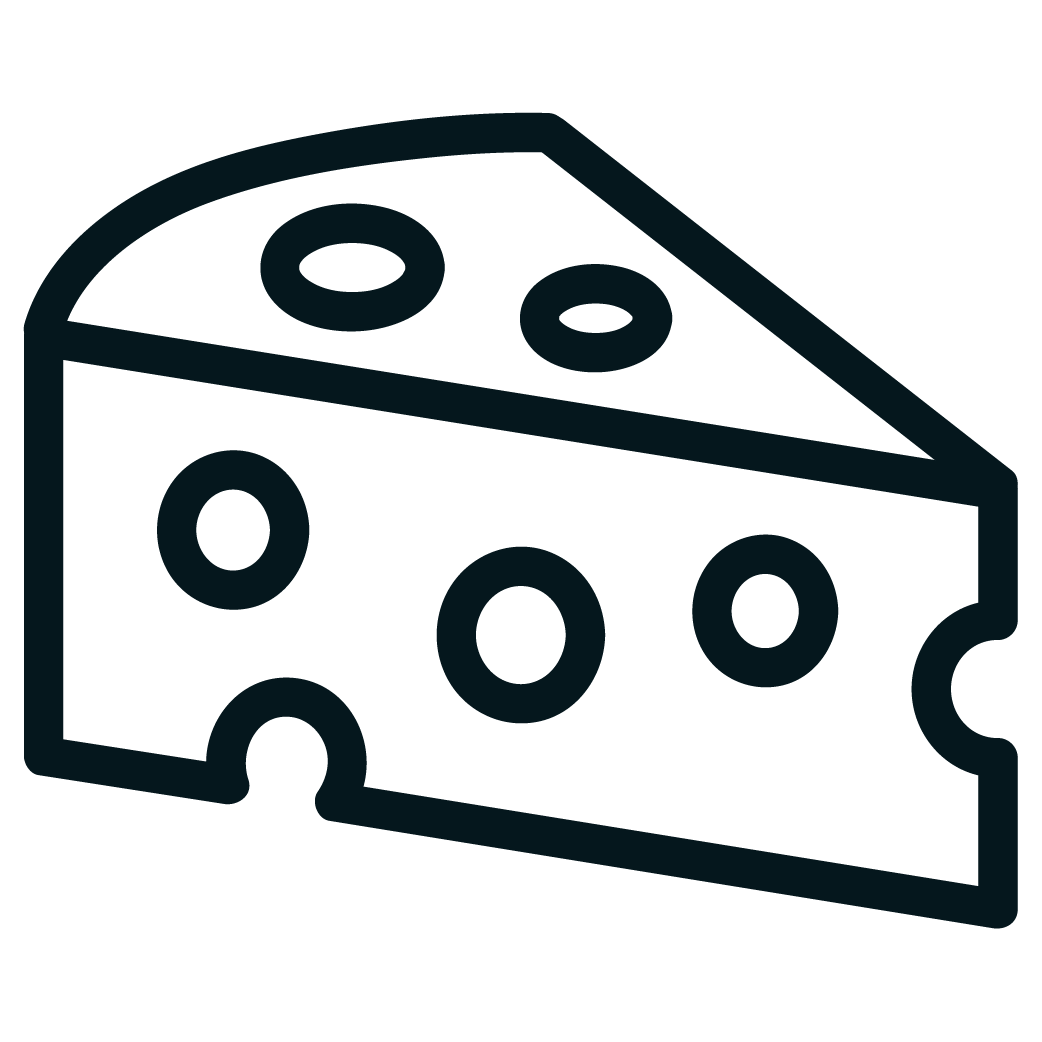 Outline of a slice of cheese with holes.