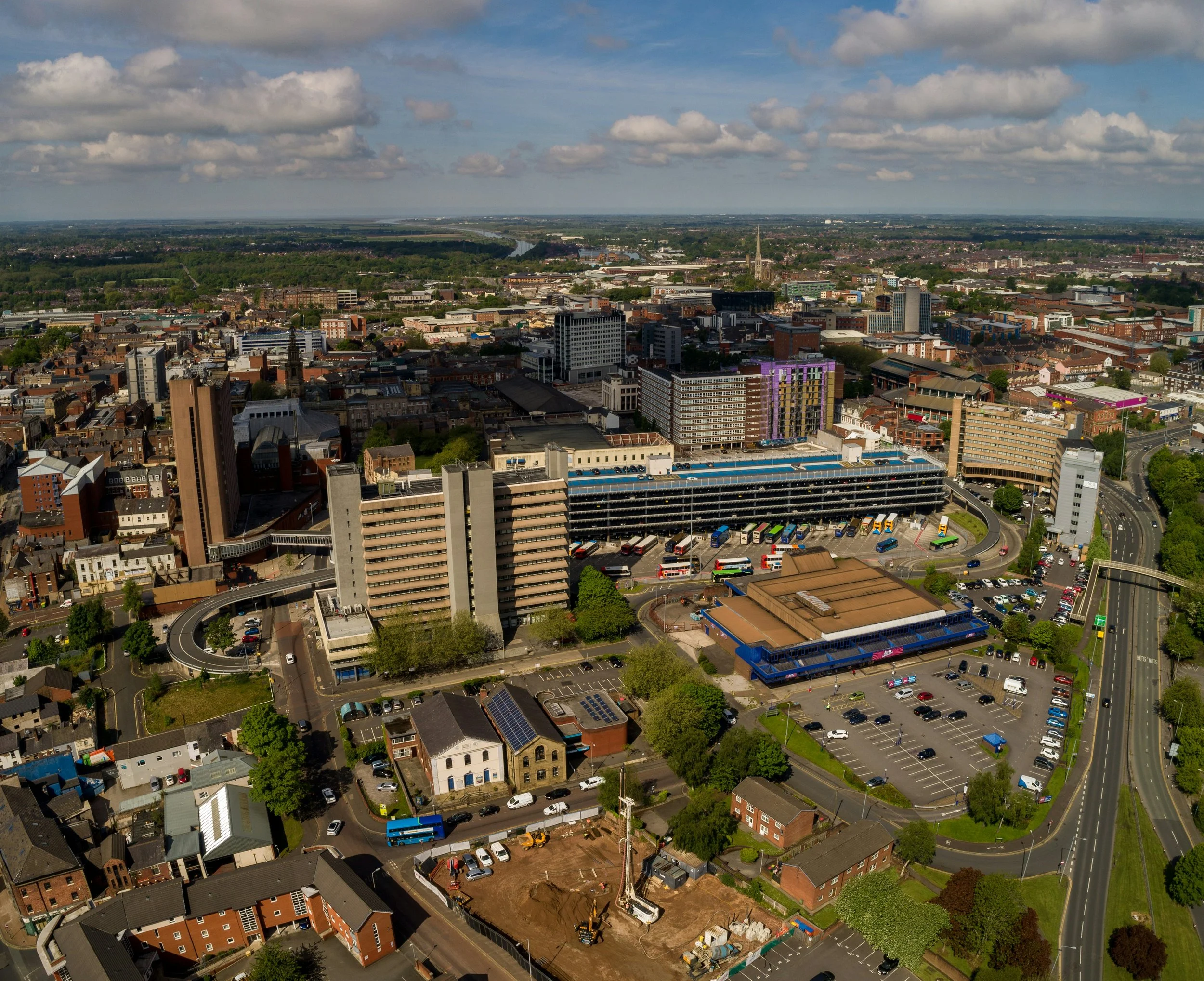The Preston city centre skyline and roofline.
