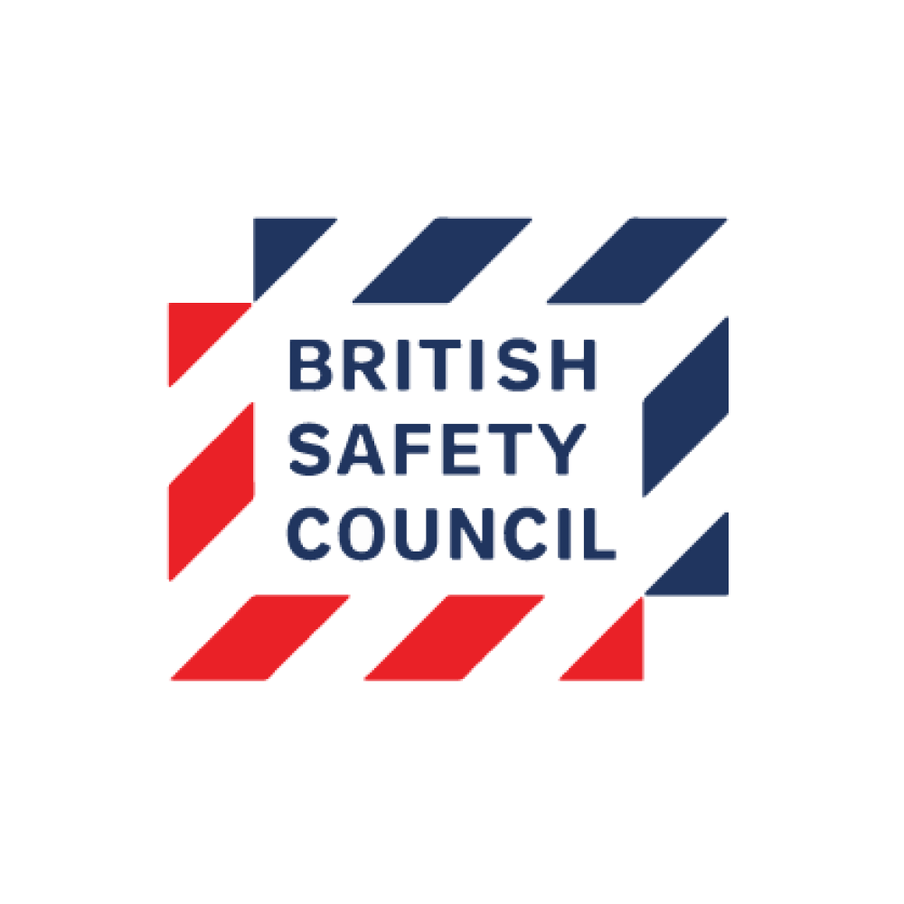 Logo of the British Safety Council, featuring red and blue striped border and text in the center.