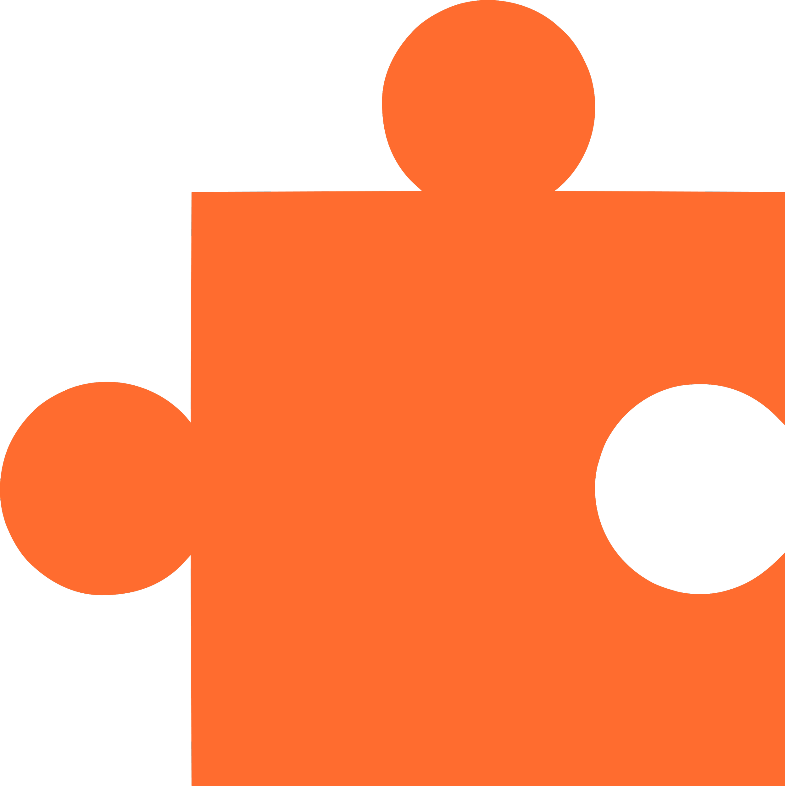 A single orange jigsaw puzzle piece with a black background.