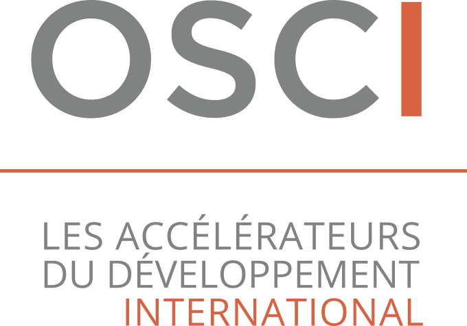 Logo with the words 'OSCI' in large letters, and a subheading 'Les accélérateurs du développement international' in smaller text.