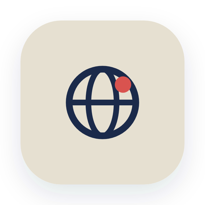 Icon of a globe with a red notification dot.