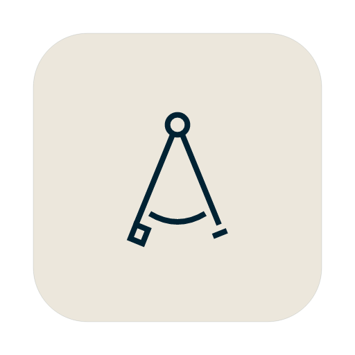 Line drawing of a pair of compasses, a drawing instrument.