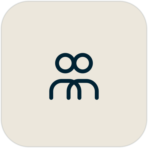 Icon of two people with glasses, representing a profile or user.