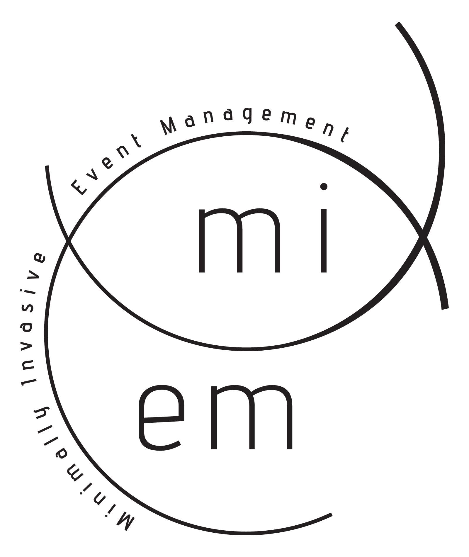 Logo with the words 'Event Management' and 'Mini Event Management' arranged in circular design with 'mi' and 'em' in the center.