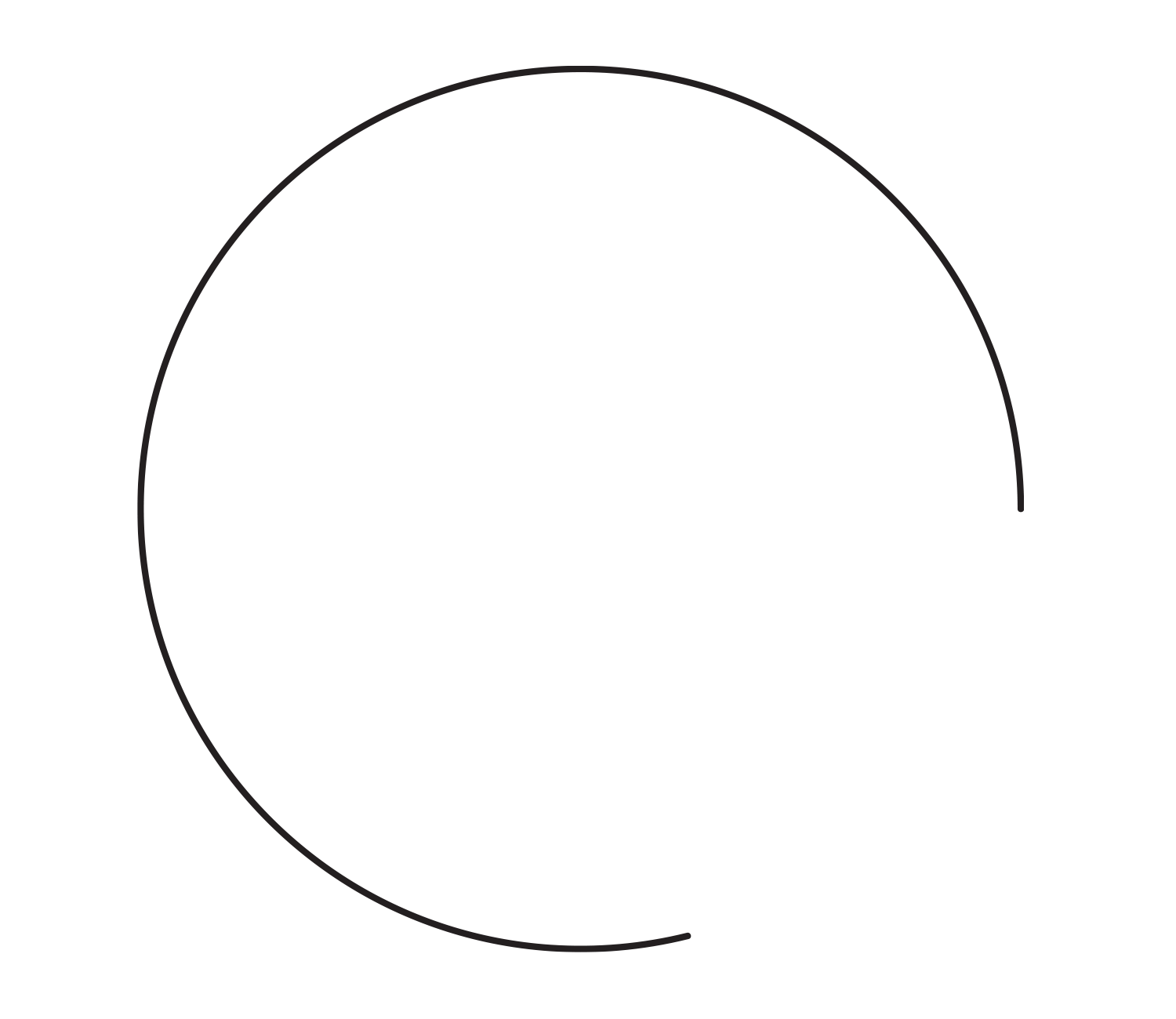 Black background with a white geometric pattern resembling a shallow bowl or oval with a small opening at the top, and a thin circular border around it.