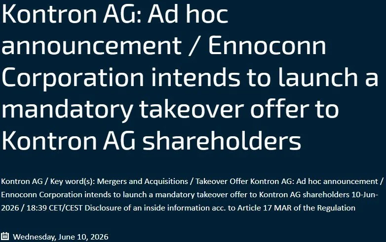 Ennoconn's Mandatory Offer for Kontron AG
