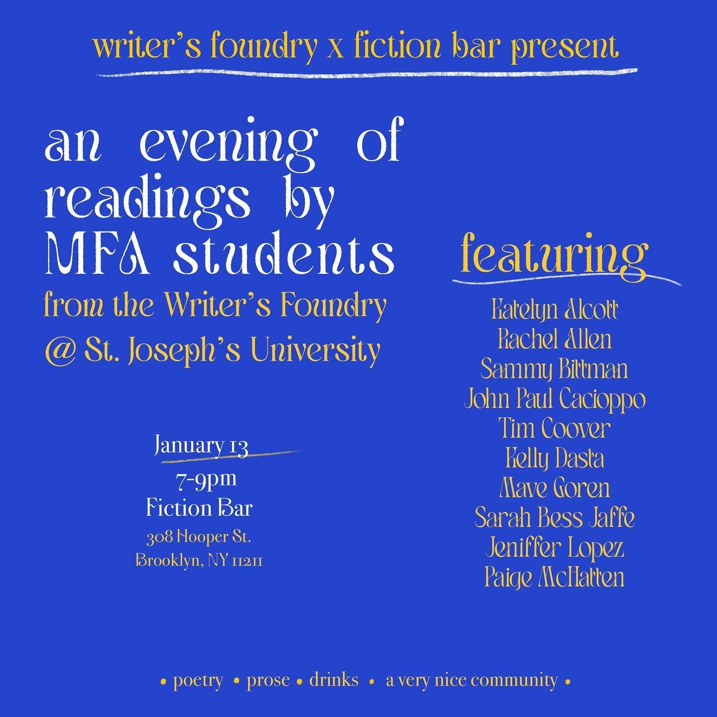 Excited for this collab with @fictionbar.cafe and @thewritersfoundry 
Will be a stellar evening of readings. All our invited!