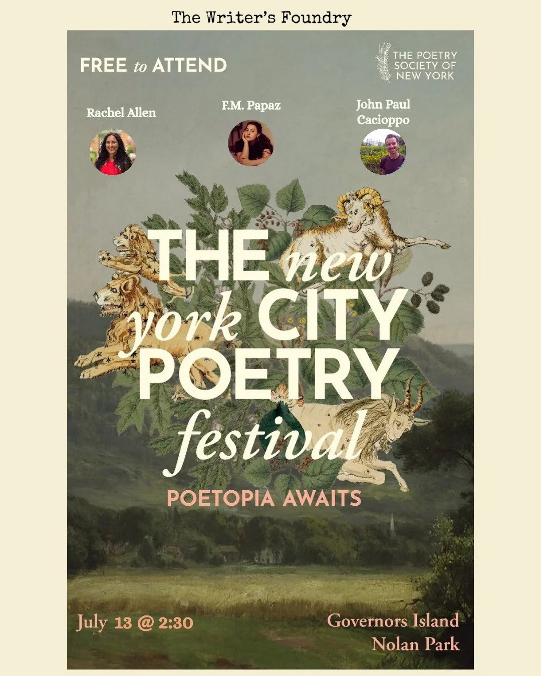 Thrilled to be in the company of my favorite poets this weekend. Stop by the @thewritersfoundry and @tbr.readingseries booth for swag and info on upcoming events. Our reading slot is Sunday July 13th at 2:30 pm. Free to attend. See you there! @fmpapa