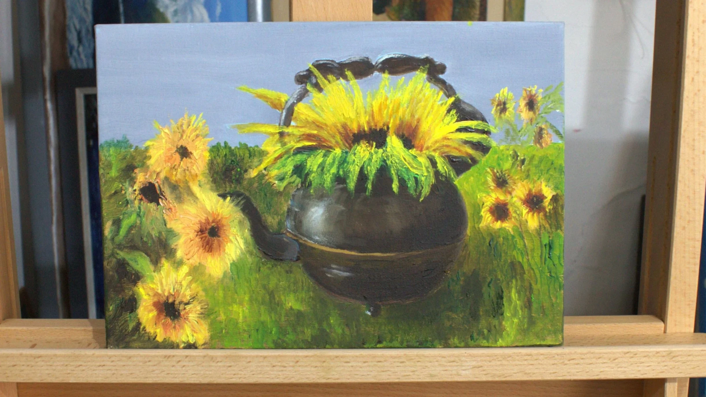 Sunflowers in Iron Kettle Painting
