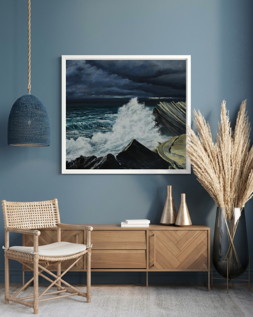 "Baleal Storm" - Original Framed Seascape Painting on Canvas