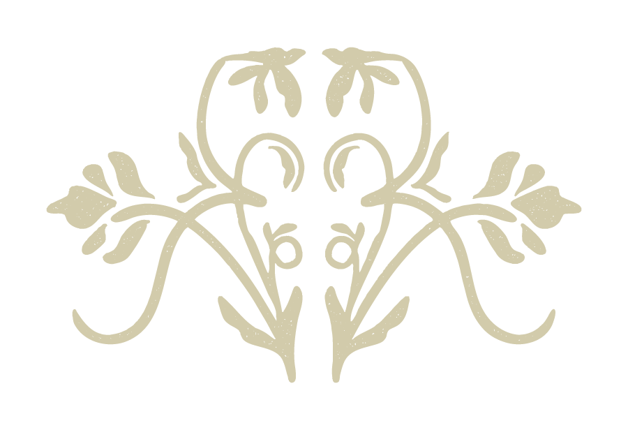 Decorative floral pattern with symmetrical beige design on a black background.