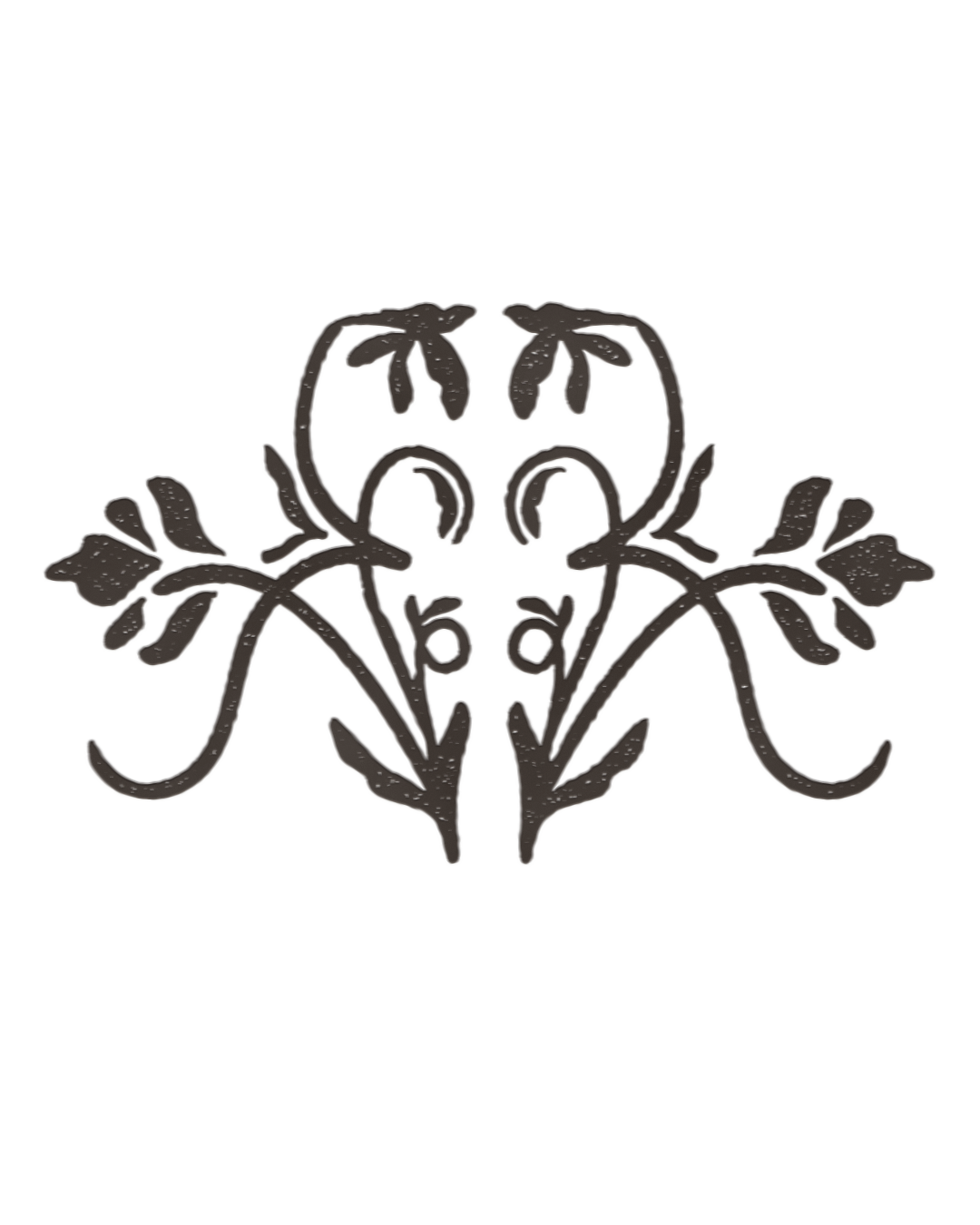 Black decorative iron floral design with a face-like shape in the center
