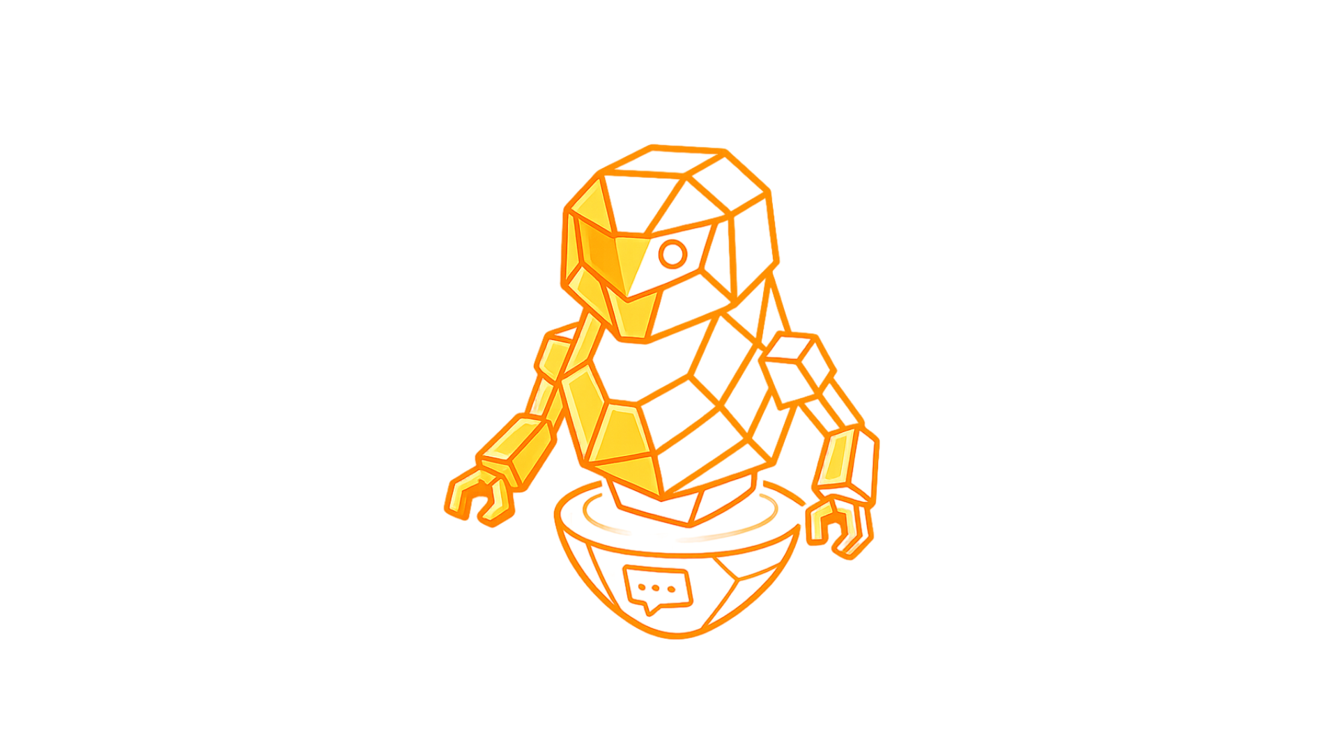 Logotipo del recurso Asistente de Inteligencia Artificial Erasmus, robot asistente dorado con líneas naranjadas y detalles en tonos amarillos